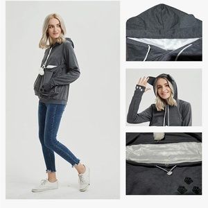 Gray Animal Pouch Hoodie w/Ears and Pockets, Size XXL